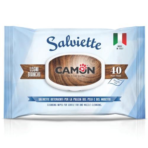 CAMON | Salviette Detergenti per Cani e Gatti, 30x20 cm, Confezione da 40 Pezzi, Fragranza Legni Bianchi,Senza Alcool etilico né Parabeni, Made in Italy