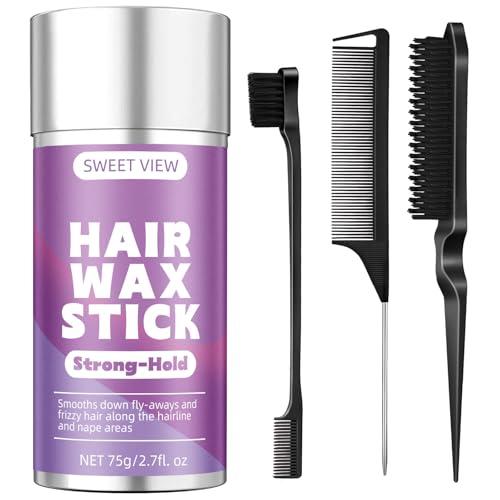 SWEET VIEW Bastoncino di cera per capelli, balsamo flessibile per capelli lisci, crespo, coda di cavallo, chignon, accessorio per lo styling per donne, ragazze, bambini