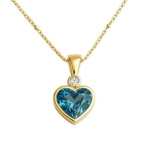 Collana con Topazio Blu a Cuore e Zircone - Gioiello in Argento Sterling 925 Placcato Oro - Elegante Idea Regalo Donna - Catena Finitura Dorata 45cm - Stile Romantico e Luminoso