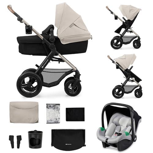 Kinderkraft MOOV2 Trio passeggino neonati 3 in 1 fino 26 kg, con Ovetto I-SIZE 40-75 cm, Carrozzina reversibile fronte mamma e strada, Schienale regolabile, Ruote gonfiabili, Grigio
