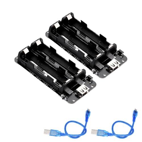 2 pezzi 18650 Battery Shield ESP32 5V/2A 3V/1A, connettore micro USB tipo B & tipo C, batteria Shield Board Micro caricabatterie, con cavo USB, compatibile con Arduino, Raspberry Pi, Wemos