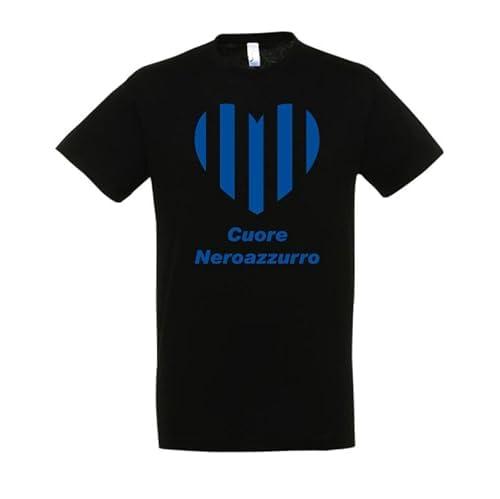 T-shirt in cotone adatto a tifosi di calcio con cuore neroazzurro per neonati, bambini ed adulti (Bambino, Nero, 5/6 anni)