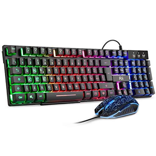 Rii Gaming RK108 (Layout Italiano) - Set Tastiera RK100+ e Mouse da Gioco, retroilluminati a LED, sensibilità Regolabile Fino a 3.200 DPI