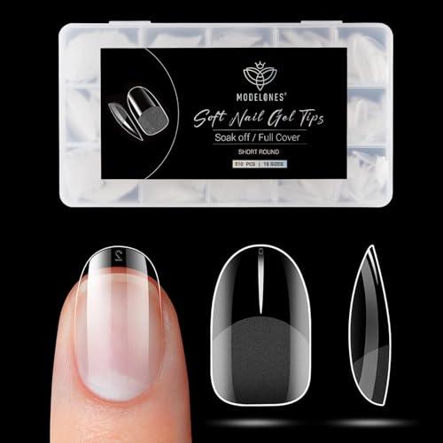 Modelones 510 Pezzi Unghie Finte, 15 Taglie Tip in Gel per Unghie Ricostruzione, Gel Tips Unghie Copertura Completa per Nail Art Salone Manicure, Rotondo Corte XS- Semi Matte