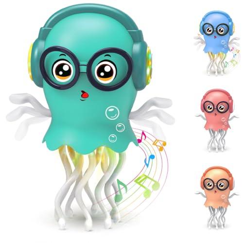 Zonopy Giocattolo medusa danzante per bambini, giocattolo elettrico strisciante con luce e suono - Giocattolo interattivo Tummy Time Toys per ragazzi e ragazze - Regalo di compleanno