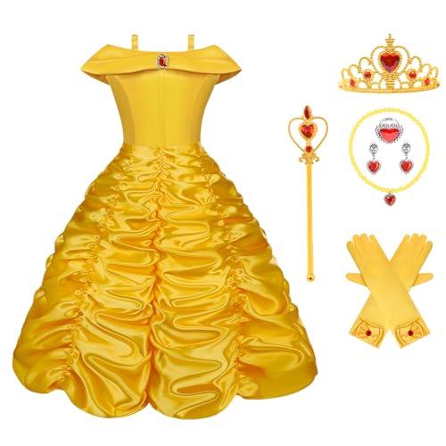 Vicloon Elsa Costume, Set da Principessa Elsa Corona Bacchetta Guanti Treccia,Ragazze Elsa Principessa delle Neve Abiti Partito Vestito Costume