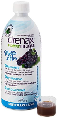 Drenax Forte Plus Mirtillo e Uva 750 ml – Integratore Drenante e Depurativo – Supporto al Microcircolo – Con Betulla, Ortosifon, Cardo Mariano e Meliloto – Senza Zuccheri Aggiunti
