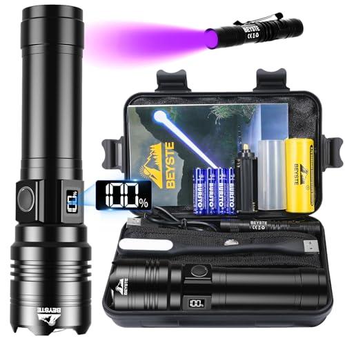 BEYSTE Torcia LED Potente Professionale 1,000,000 Lumens, Torcia LED Ricaricabile USB, Torce LED Alta Potenza Ricaricabili Zoomabile, IPX6 Torcia Tattica Militare Per Campeggio Trekking Emergenza