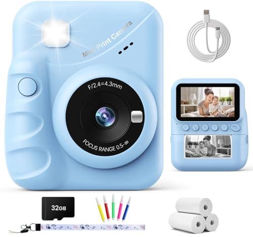 TIATUA Macchina Fotografica Bambini Istantanea, 3.0 Pollici Fotocamera Digitale Bambini con 32GB Scheda & 3 Rotoli di Carta da Stampa, Regalo per Ragazze Ragazzi da 3-12 (Blu)