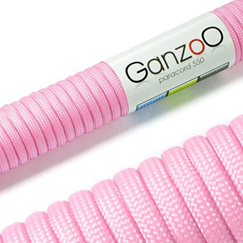 Ganzoo Paracord 550 corda 4mm 15 m Pink rosa-rosa, Tipo 3 con 7 fili interni e tessitura 32 fili, nylon/poliestere per annodare e intrecciare bracciali, impugnature, guinzaglio cani, collare e outdoor