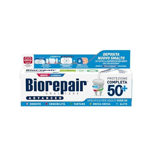 Biorepair, Dentifricio Advanced Protezione Completa 50+, Per Adulti Over 50, Con MicroRepair, Probiotici e Estratti Antiossidanti, Senza Fluoro, 75ml