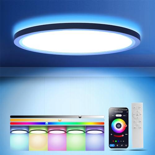 OTREN Plafoniera LED Soffitto con RGB, Lampadario Bagno Dimmerabile 36W con Telecomando e APP, Luce Pannello per Camera da letto Cucina Soggiorno, Rotonda, Ø30CM