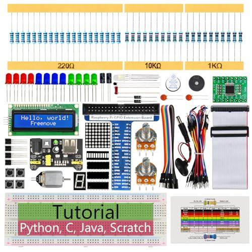 Freenove Super Starter Kit for Raspberry Pi 5 4 B 3 B+ 400 Zero 2 W, 682-Page Detailed Tutorial, Python C Java Scratch Processing Code, 164 Items, 88 Projects (Raspberry Pi NOT Included)