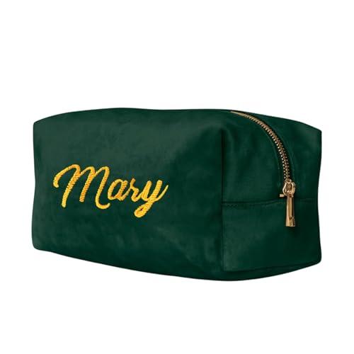 Fatto da Mani - Trousse Make Up Personalizzabile con Nome Ricamato – Beauty Case in Velluto Elegante da Viaggio, Astuccio Multiuso Porta Cosmetici Donna – 23x11x11cm (Beauty case - Verde smeraldo)