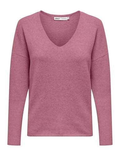 ONLY Neck Pullo Knt Noos Onlrica Life L/S-Maglia con Scollo a V, Colore: Nero, Rosa mélange, S Donna