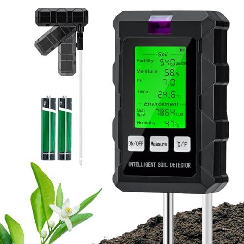 Wigearss 6 in 1 Misuratore PH Terreno, Misuratore umidità Terreno, Misuratore di Termometro Terreno, Misuratore Fertilità Terreno, Misuratore Luce Solare e Misuratore di umidità Ambientale per Piante