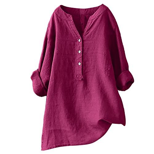 Generisch Camicetta da donna allentata con bottoni, colletto alto, lunga casual, camicetta da donna Bonprix, Vino, L