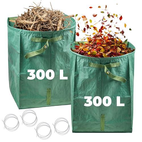 Sacchi da Giardinaggio 300L Riutilizzabili (Set da 2), Sacco Raccolta Foglie Pieghevole con Maniglie Rinforzate, Impermeabile e Resistente, Sacchi Giardino Multiuso per Erba, Rifiuti e Detriti