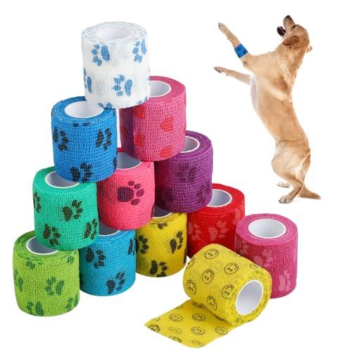 12 pezzi benda elastica autoadesiva, bende elastiche per bendaggi, benda elastica coesiva per cani, cavalli e altri animali – perfetta per proteggere articolazioni, caviglie e polsi, 5 cm x 4,5 m