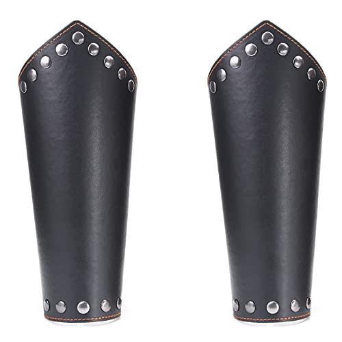 Thajaling 2 pezzi parabraccio in ecopelle, cinturino da polso vichingo, bracciali per tiro con l'arco medievali, Polsino in pelle bovina vintage, bracciali personalizzati per uomo (Nero)