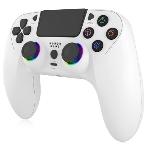 Controller Wireless per PS-4, Controller di Gioco Compatibile con PS4/Slim/Pro/PC, Joystick Gamepad con LED RGB/Doppia Vibrazione/Sensore Giroscopico a 6 assi/950 mAh Batteria/Pannello Touch, Bianco