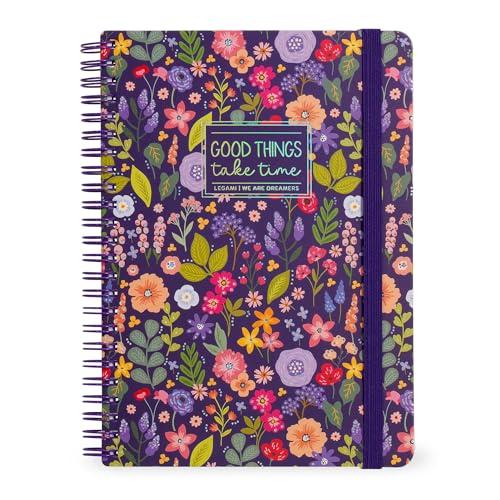 Legami - Quaderno Spiralato a Righe 7 mm, Flowers, Formato A4, Maxi, in Carta FSC Certificata, Contiene 1 Foglio di Adesivi, 160 Pagine, Chiusura con Elastico, 21 x 29 cm