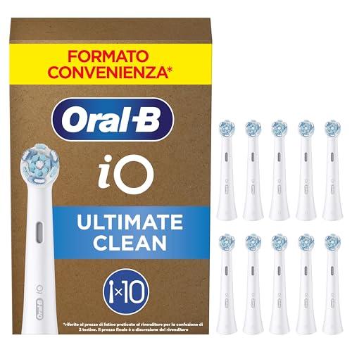 Oral-B Testine di Ricambio iO Series Ultimate Clean Bianche, 10 Testine Oral B per Spazzolino Elettrico, Rotonde Originali, con setole CrissCross per rimuovere la placca
