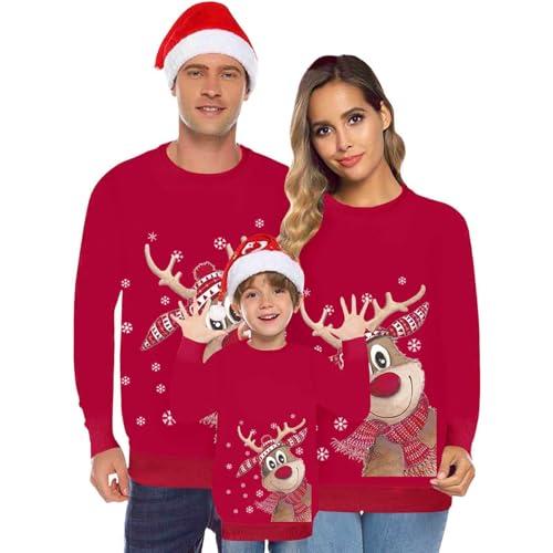 Generico Felpa Natalizia Famiglia Set, Maglioni Natale Senza Cappuccio Girocollo Manica Lunga, Stampa Renna Babbo Natalizio per Donna Uomo Bambino - Sweatshirt Coordinate Natalizi Invernale