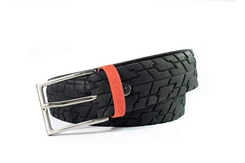 MNMUR - Cintura Uomo in Copertone di Bicicletta Riciclato, Colore Nero e Rosso, Fatta a Mano in Italia, Stile Unico, Taglia S/M (Girovita 92,5-100 cm)