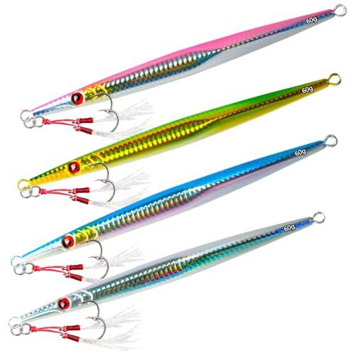 Profondo Rapido Affondamento Mare Esche da Pesca, WASAGA 4pz 60g/80g/160g/200g Metallo duro Mare Spinner Pesce Esca per Pesce Persico Basso Sgombro & Jigging Lure