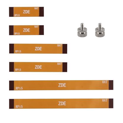 ZDE Set di 6 cavi piatti flessibili da 16 pin, 0,5 mm, 30 mm, 50 mm, 90 mm, FPC FFC, con 2 bulloni di montaggio M.2 SSD, compatibili con Raspberry Pi 5 PCIe a M.2 Key M NVMe SSD adattatore PCIe