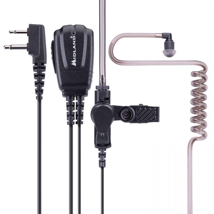 Midland - MA31 Secure TX Microfono 2 Pin con Auricolare Pneumatico Trasparente e PTT, Compatibile con Walkie Talkie G7 Pro, G9 Pro, XT e XT Pro - Comfort e Comunicazione Chiara per Sicurezza e Outdoor