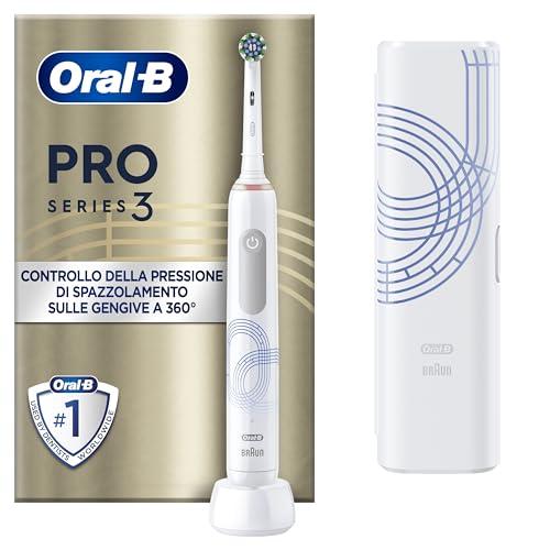 Oral-B Spazzolino Elettrico Ricaricabile Pro Series 3 Bianco, 1 Testina di Ricambio, 1 Custodia da Viaggio. 1 Spazzolino