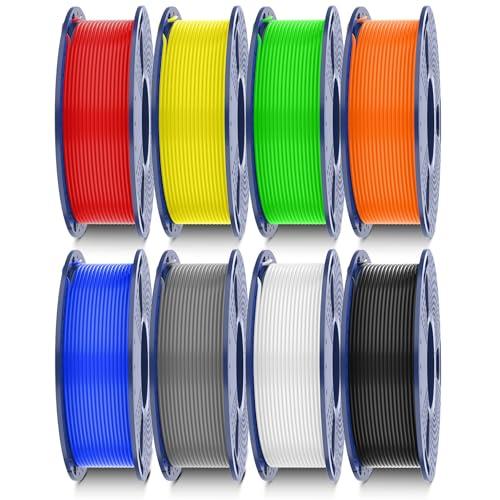 SUNLU PETG Filament Pacchetto, Durata e Flessibilità Insuperabili, Filamento per Stampa 3D, 250G per Bobina, 8 Rotoli, Nero+Bianco+Grigio+Rosso+Blu Klein+Giallo+Verde+Arancione Sole