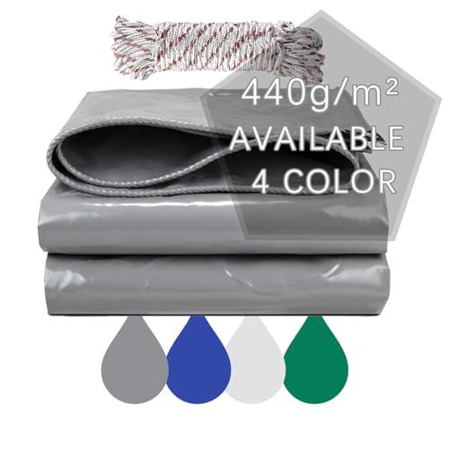 Telone in PVC 440 g/m², extra impermeabile, con occhielli rinforzati per mobili, multiuso, colore: grigio (3 x 3 m)