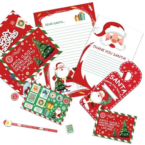 SULOLI Kit Lettera Babbo Natale,7 Pezzi Biglietto Regalo Natale - Lettera,Buste,Adesivi,Door Hanger e penne