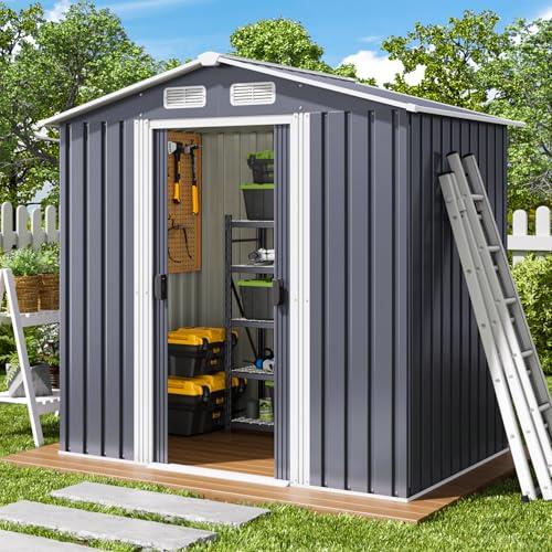 Xbro Capanno per Attrezzi in Metallo 2.33㎡, Casetta da Giardino da Esterno con Tetto Spiovente e Porta Scorrevole, Casetta per Attrezzi con Serratura e Guanti, 184x119x186 cm