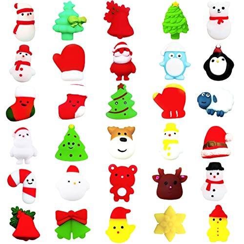 30 Pezzi Giocattoli Squishy Mochi di Natale, Mini Squeeze Toys, Kawaii Moji Squishy Stress Relief Toys per Bomboniere, Albero di Decorazione, Goody Bag Stuffers