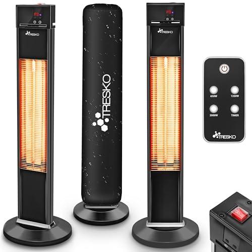 TRESKO Stufa a Infrarossi 2000W a Torre con Telecomando | Riscaldatore elettrico a Infrarossi con 3 Livelli di Calore | Stufa elettrica a infrarossi da Terrazzo per Fuori e Dentro
