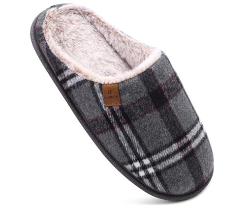 COFACE Pantofole da Uomo Invernali Plaid, Comoda Memory Foam Calde Scarpe da Casa in Lana con Suola Antiscivolo Taglia 42