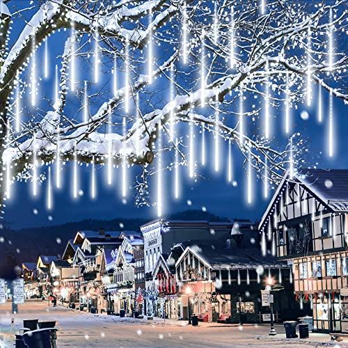 EEIEER Luci Natalizie da Esterno, Pioggia di Luci LED 50CM 10Tubi Luci Della Pioggia di Meteore Luci Natale Esterno Cascata Luci di Natale da Esterno IP44 Luminarie da Esterno LED per Natale Albero