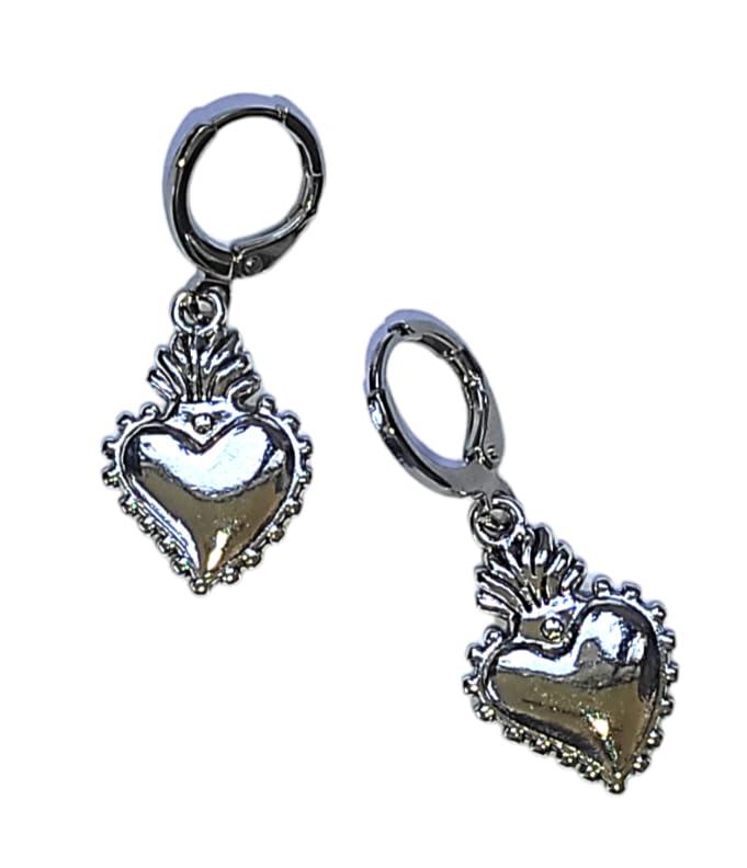 Orecchini Cuore Sacro Piccoli Argentati A Cerchio Idea Originale per Regalo Natale Compleanno Festa Della Mamma,Fatto a Mano, Gioielli Donna Piccoli Argentati