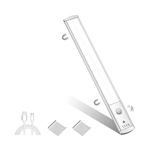 Luce Armadio LED con Sensore di Movimento, Luce Notturna Luminosità Regolabile 6500K Bianco 32cm, Pulsante Touch, Magnetica Ricaricabile LED Sottopensile Cucina, Lampada per Scale Corridoio Garage