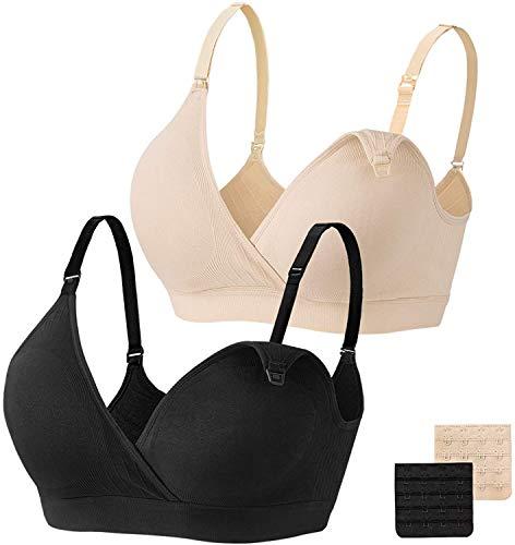 HBselect 2 PCS Reggiseno Allattamento con Estensione Reggiseno Bra Donna Morbido e Traspirante Reggiseno Senza Ferretto e Senza Cuciture