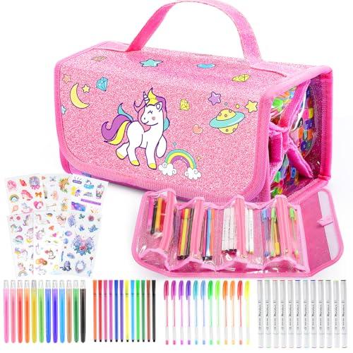 HappyGoLucky Valigetta Colori per Bambini Acquerelli Pastelli Pennarello, Regalo Bambina 3-10 Anni, Kit Disegno Colori per Bambini - Impermeabile e Facile da Pulire - Regali di Natale (Rosa)