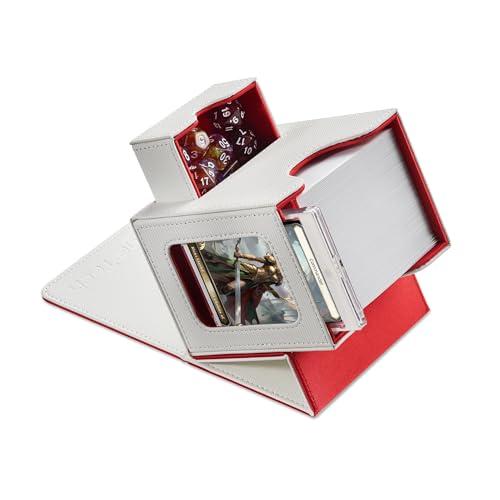 Mage Tech Commander Deck Box per MTG - Design Brevettato, Vetrina Commander, Adatta a 100 Carte Double-Sleeve, Porta Carte Magnetico da 35pt & Vassoio per Dadi - Bianco/Rosso