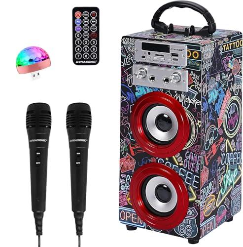 DYNASONIC Macchina Karaoke Portatile, 2 Microfoni, Altoparlante Bluetooth, Luci, Lettore USB e SD (025-21 lights)