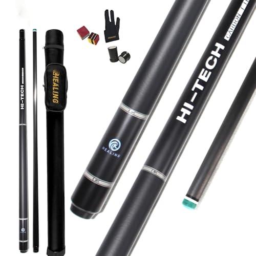 OKHEALING Stecca da biliardo in fibra di carbonio, testa da 12,4 mm, testa in bachelite nera, arti anteriori in fibra di carbonio da 737 mm, 538-567 g, adatta per giocatori di biliardo professionisti