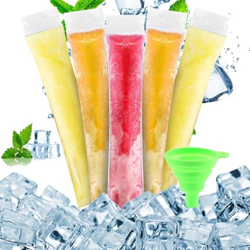 DWNSKR 100 Sacchetti per Ghiaccioli Trasparenti Forme per Ghiaccio Fai da Te con Imbuto in Silicone con 1 Imbuto Sacchetti per Ghiaccioli Diy Stampi per Yogurt,Succhi e Smoothie
