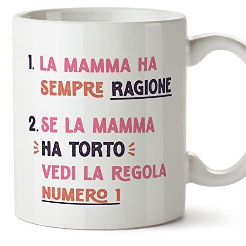 Mugffins Tazza in ceramica per MAMMA/MADRE 11 oz / 350 ml - In italiano - Regole della mamma - Idea regalo per Festa della MAMMA compleanno, anniversario, natale